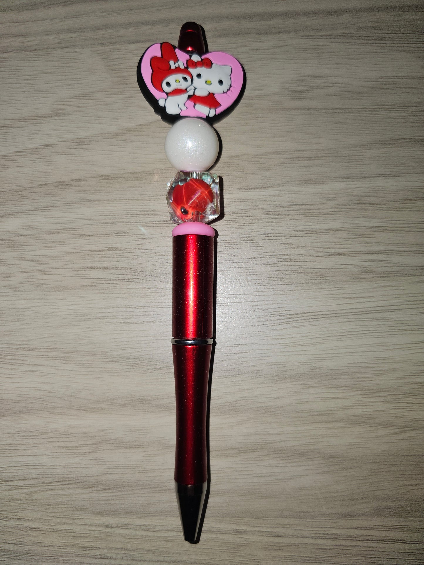 HK Heart Beaded Pen, Red Bead, Sparkle Pen