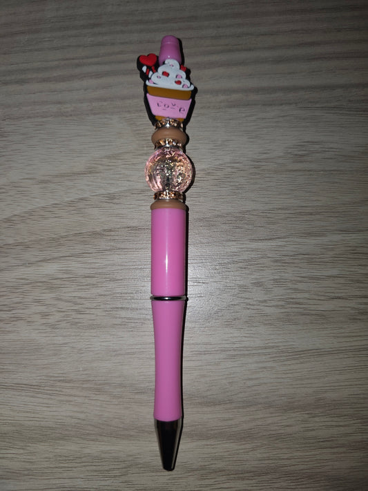 Pink Coffee Love Beaded Pen (Pink Dimple Bead)