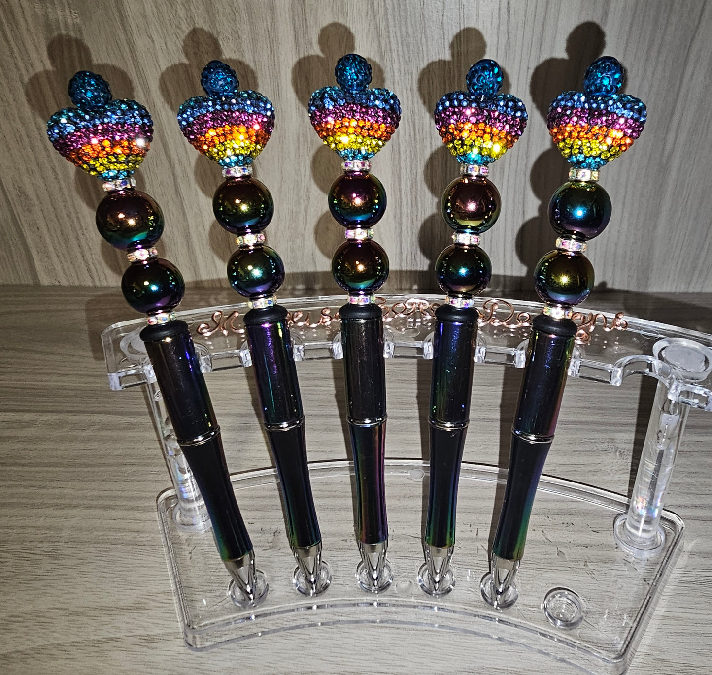 Rhinestone Rainbow Heart Deluxe Beaded Pen