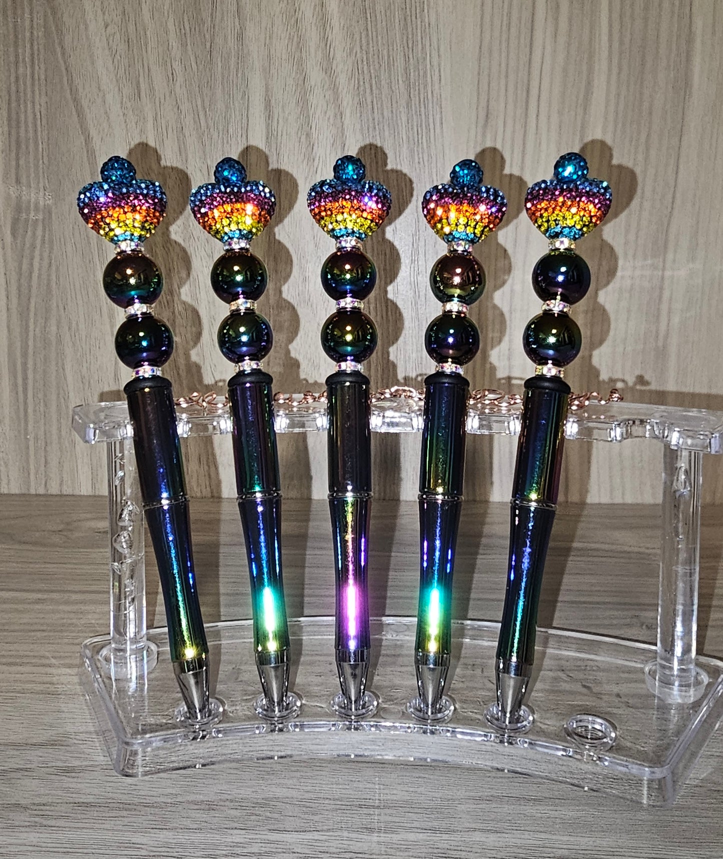 Rhinestone Rainbow Heart Deluxe Beaded Pen