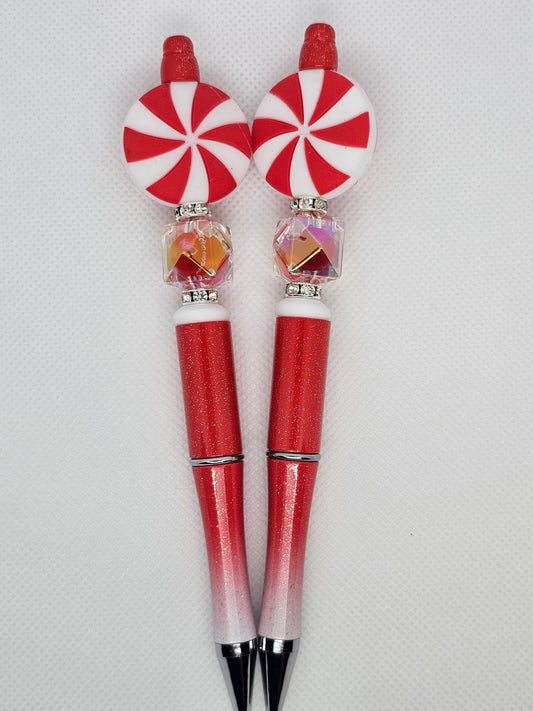 Red & White Candy Beaded Pen