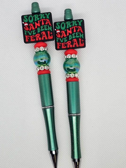 Santa I've Been Feral Beaded Pen