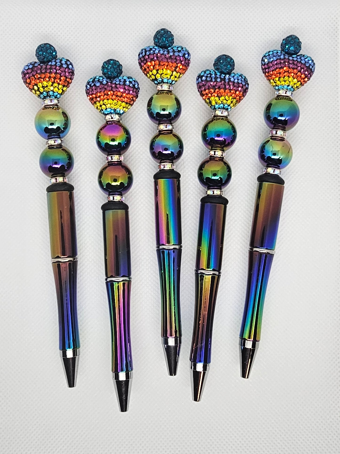 Rhinestone Rainbow Heart Deluxe Beaded Pen