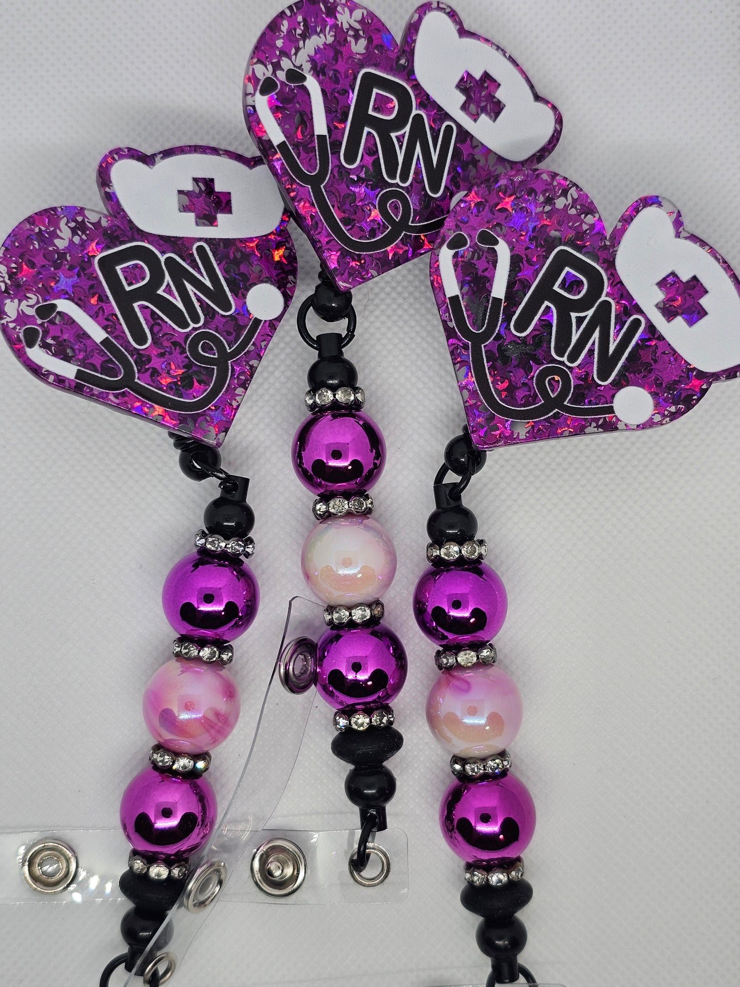 Purple RN Beaded Badge Reel