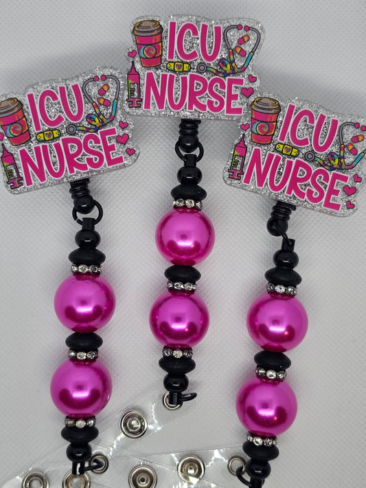 ICU Nurse Beaded Badge Reel