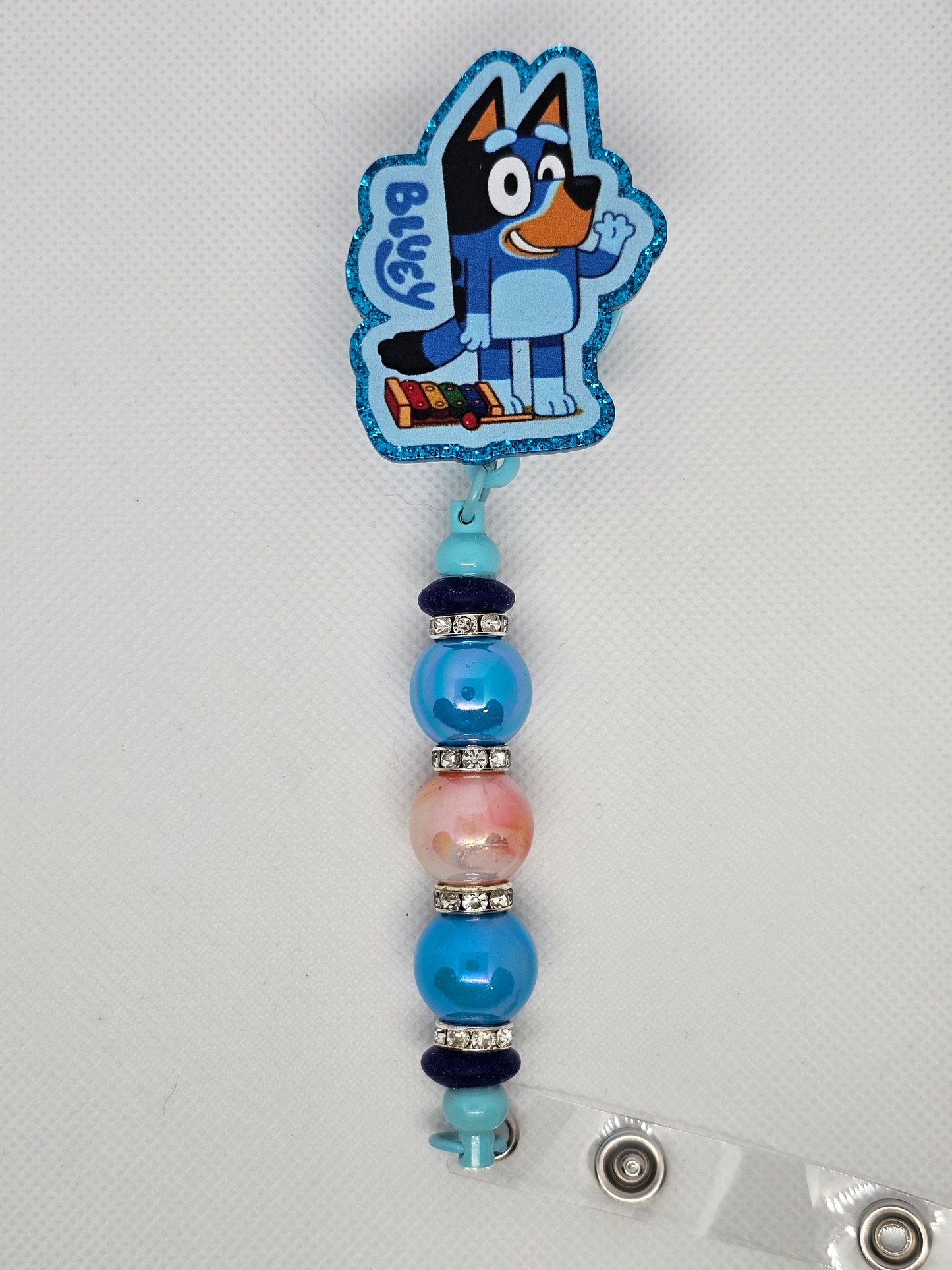 Blue Dog Beaded Badge Reel