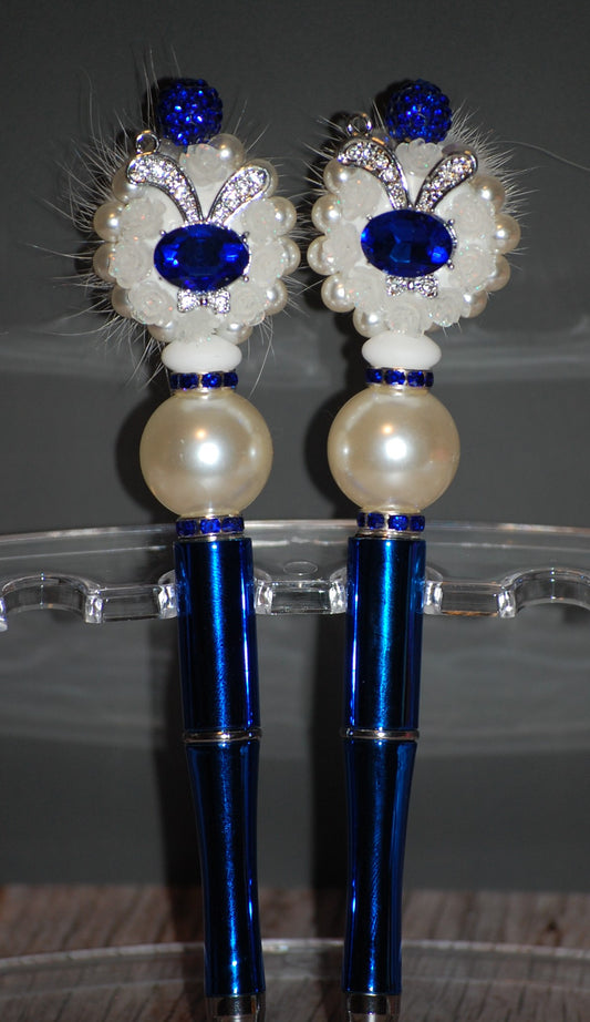 Blue & Pearl Bunny, Two Sided Jewel Pen