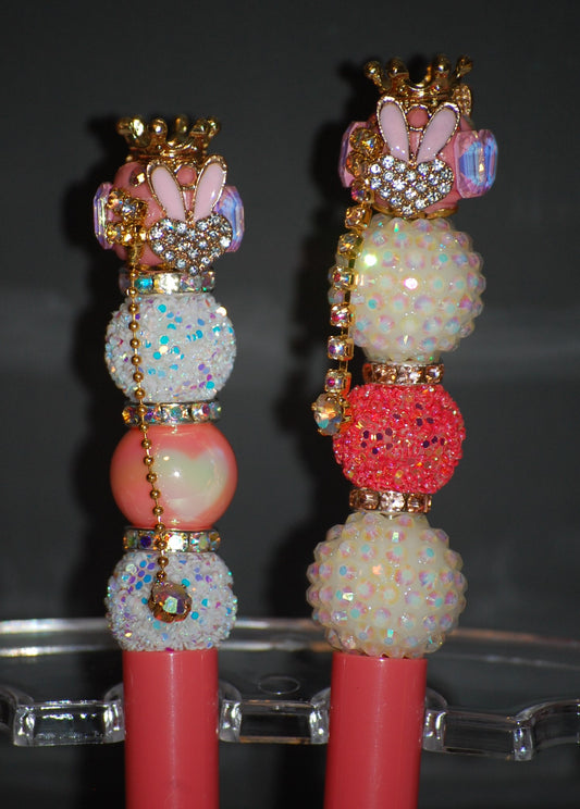 Coral & White Bling Bunny with Dangle